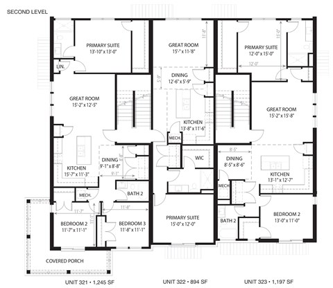 Floor plan for 1 bed, 1 bath, 894 sqft